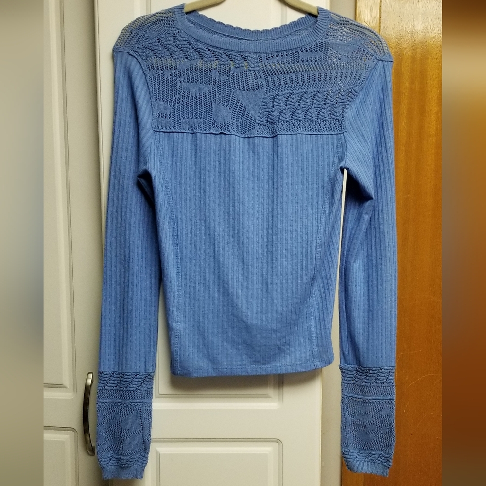 🍭🚨Free People Colette top - ribbed crochet knit long sleeved - Picture 5 of 6